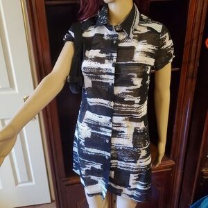 Black and White Mesh Patterned Shirt Dress